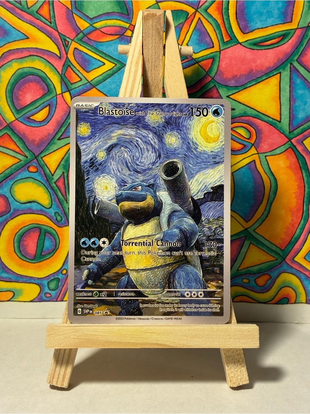 Blastoise Collectible Pokemon Fan Art Card Van Gogh Starry Night Style - Blue
